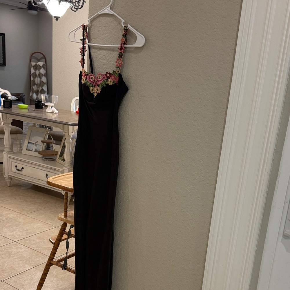 Chic Black Maxi Dress with Floral Accents